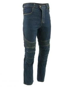 Genuine Leather Men’s XS2822 Blue Denim Motorcycle Pants With CE Approved Armor