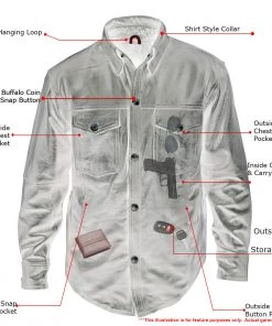 Conceal Carry Xelement XS942 Men's 'Nickel' Distressed Brown Leather Shirt With Vintage Buffalo Buttons