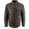 Conceal Carry Xelement XS942 Men's 'Nickel' Distressed Brown Leather Shirt With Vintage Buffalo Buttons