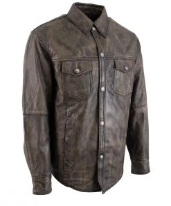 Conceal Carry Xelement XS942 Men's'Nickel' Distressed Brown Leather Shirt With Vintage Buffalo Buttons