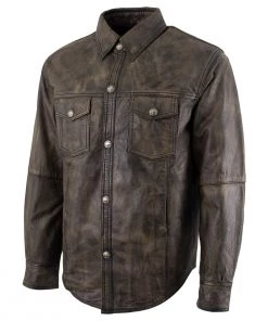 Conceal Carry Xelement XS942 Men's'Nickel' Distressed Brown Leather Shirt With Vintage Buffalo Buttons