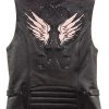 Milwaukee Leather XS1293 Ladies ‘Winged’ Black And Pink Studded Leather Vest Motorcycle Vests