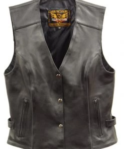 Milwaukee Leather XS1293 Ladies ‘Winged’ Solid Black Studded Leather Vest