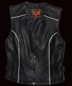 Milwaukee Leather XS1293 Ladies ‘Winged’ Solid Black Studded Leather Vest