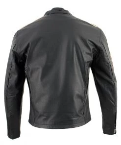 Hot Leathers XSM1007 Men's Black Motorcycle Jacket With Orange And Cream Stripes