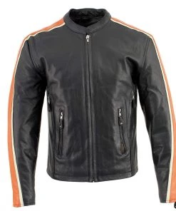 Hot Leathers XSM1007 Men's Black Motorcycle Jacket With Orange And Cream Stripes
