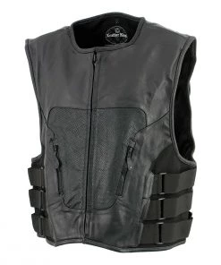 Milwaukee Leather Leather King XSM1467 Men's Classic Black Leather Vest With Back Padding Motorcycle Vests