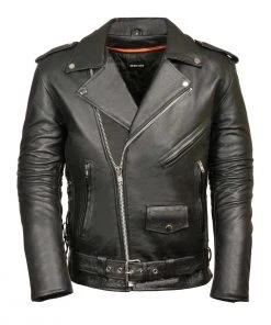 Z1R1011 Men's Black ‘9MM’ Classic Side Lace’ Motorcycle Jacket Leather Motorcycle Jackets