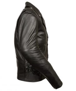 Z1R1011 Men's Black ‘9MM’ Classic Side Lace’ Motorcycle Jacket Leather Motorcycle Jackets