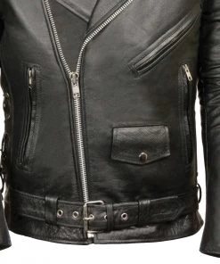 Z1R1011 Men's Black ‘9MM’ Classic Side Lace’ Motorcycle Jacket Leather Motorcycle Jackets