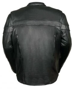 Leather Motorcycle Jackets Z1R1408 Men’s ‘45’ Black Sport Vented Black Leather Moto Jacket