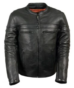 Leather Motorcycle Jackets Z1R1408 Men’s ‘45’ Black Sport Vented Black Leather Moto Jacket