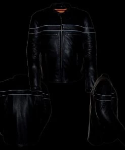 Leather Motorcycle Jackets Z1R1408 Men’s ‘45’ Black Sport Vented Black Leather Moto Jacket