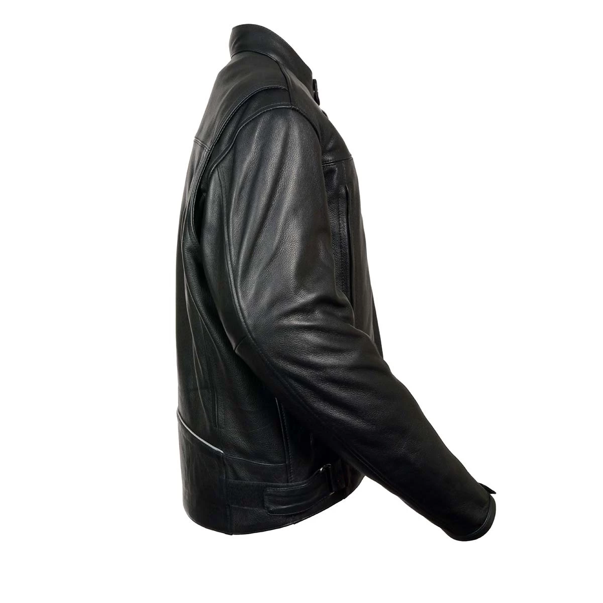 Leather Motorcycle Jackets Z1R1540 Men’s ‘357’ Classic Collarless Black Leather Jacket